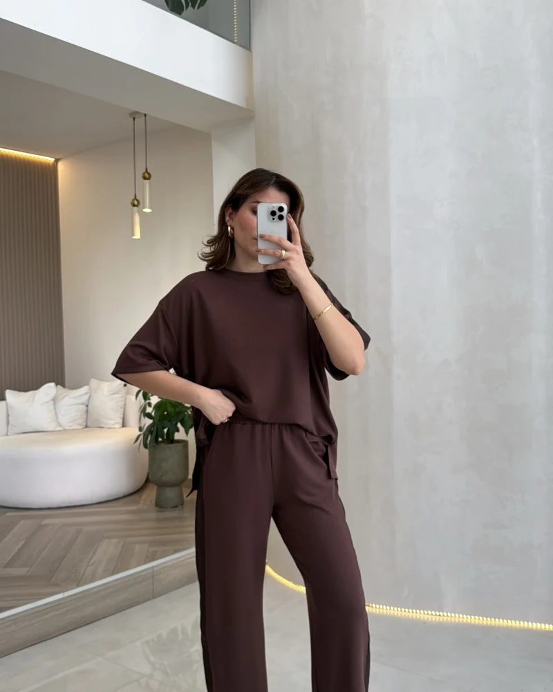 Castel Paraşüt Detaylı Yarım Kol Takım - Kahverengi - Kod: 4118