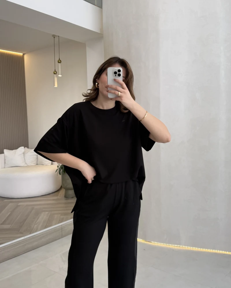 Castel Paraşüt Detaylı Yarım Kol Takım - Siyah - Kod: 4118