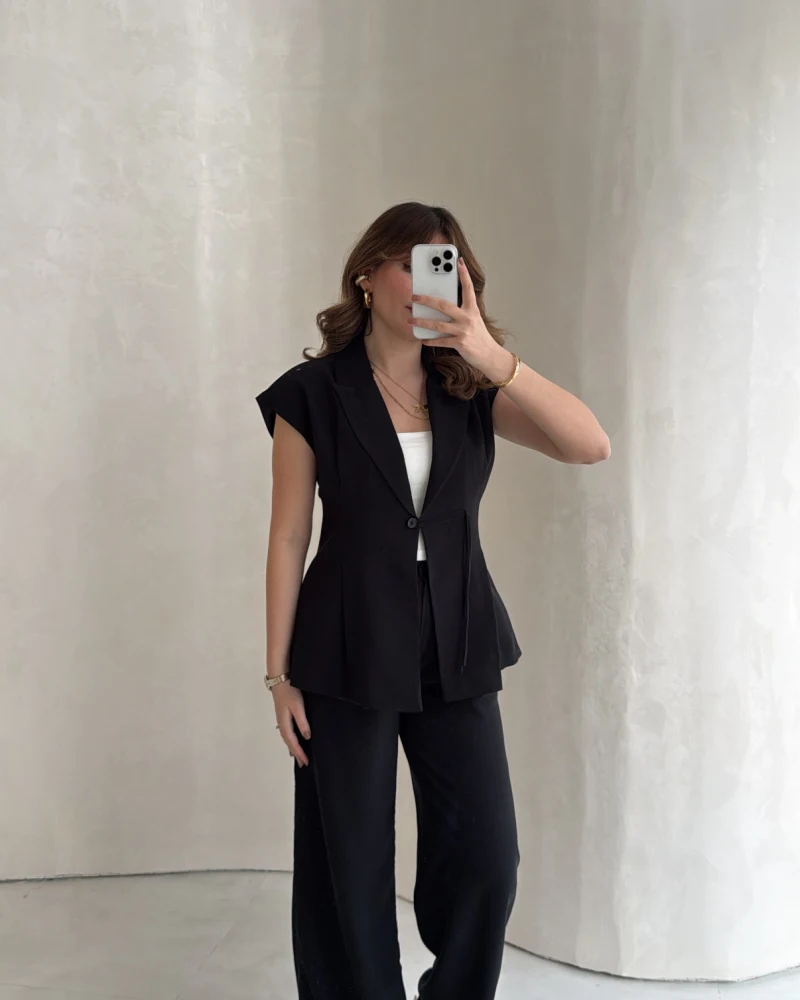 Diagonel Yelek Pantolon Takım - Siyah - Kod: 8106