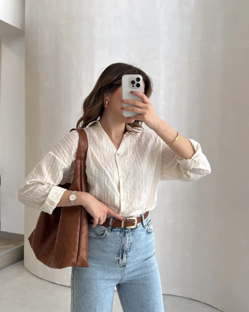 Simli Vizon Çizgili Gömlek - Kod: 2216