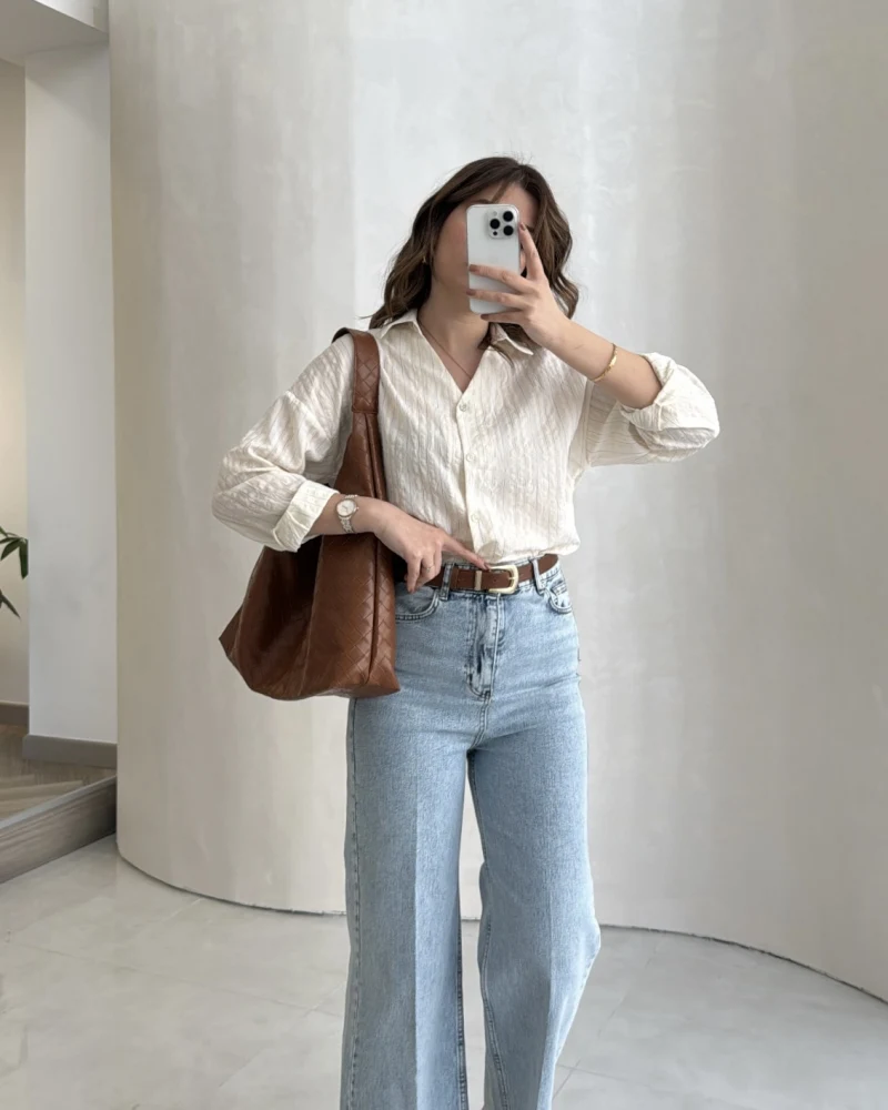 Ultra Yüksek Bel Kemerli Likralı Denim Jean Pantolon - Buz Mavisi - Kod: 1818