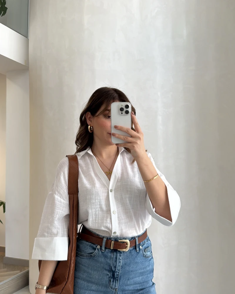 Şantuk Keten Kumaş Gömlek - Ekru - Kod: 2164