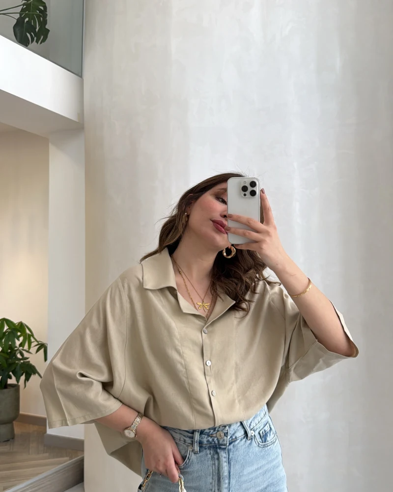 Keten Kumaş Gömlek - Taş - Kod: 4982