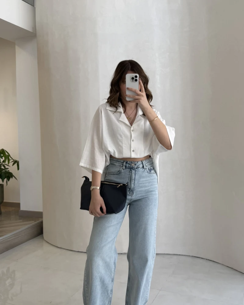 Lesi Yüksek Bel Straight Jean Pantolon - Buz Mavisi - Kod: 1006