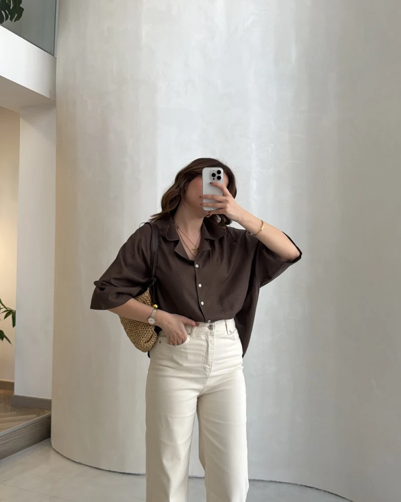 Lesi Yüksek Bel Straight Jean Pantolon - Krem - Kod: 1840