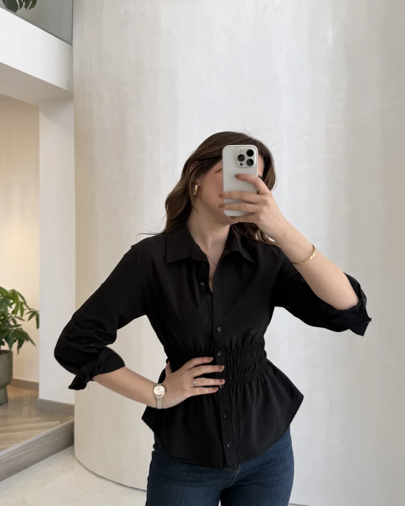 Dolly Beli Gipeli Gömlek - Siyah - Kod: 1000