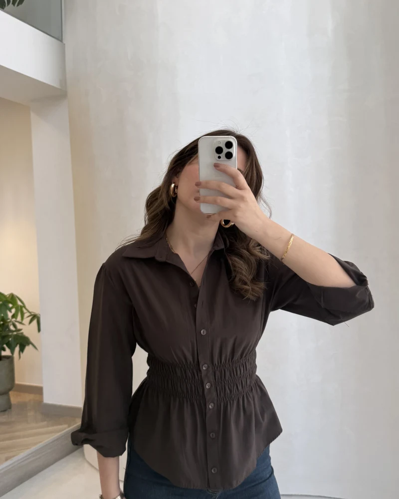 Dolly Beli Gipeli Gömlek - Kahve - Kod: 1000