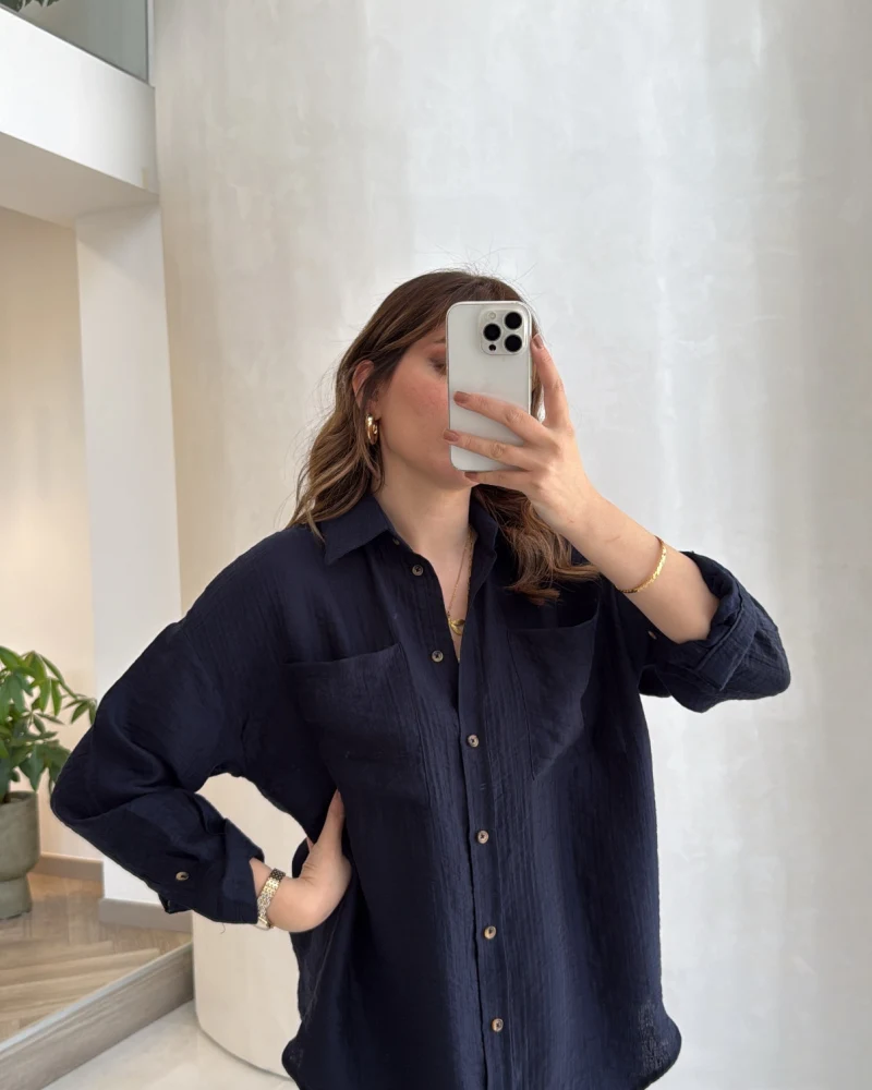 Cepli Uzun Gömlek - Lacivert - Kod: 2191