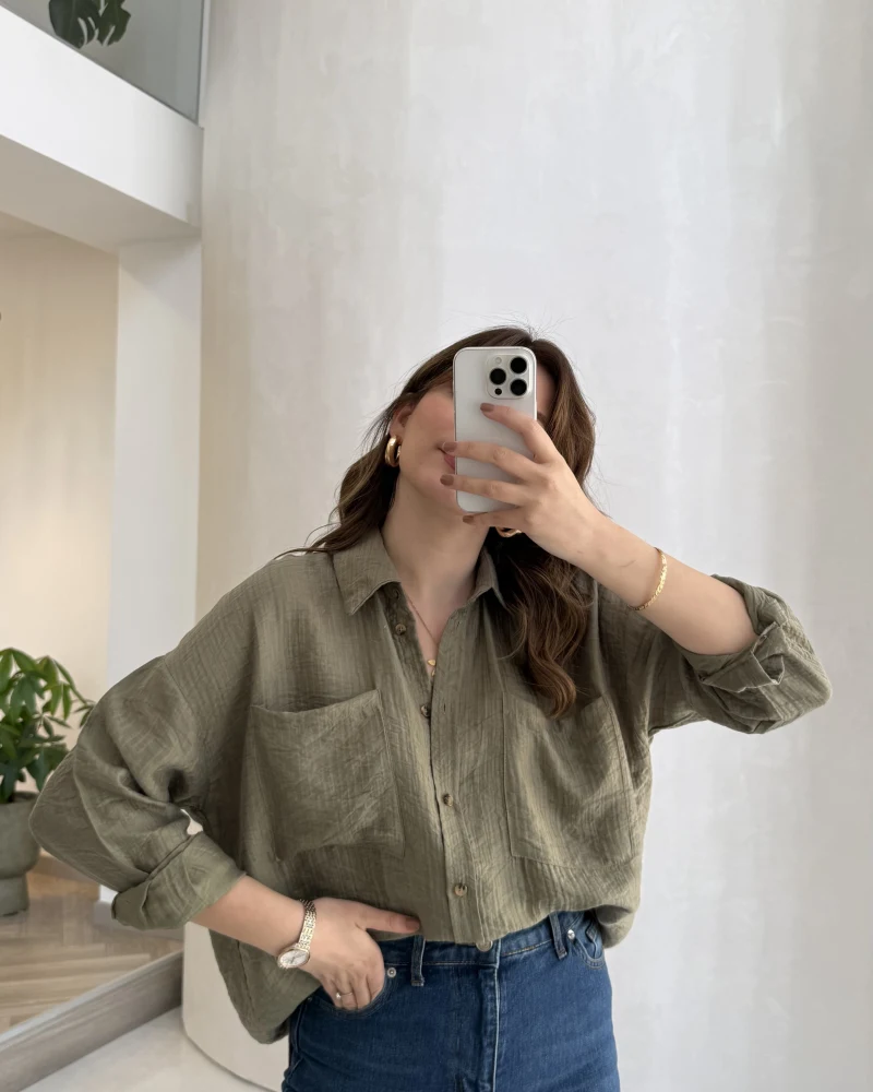 Cepli Uzun Gömlek - Haki - Kod: 2191