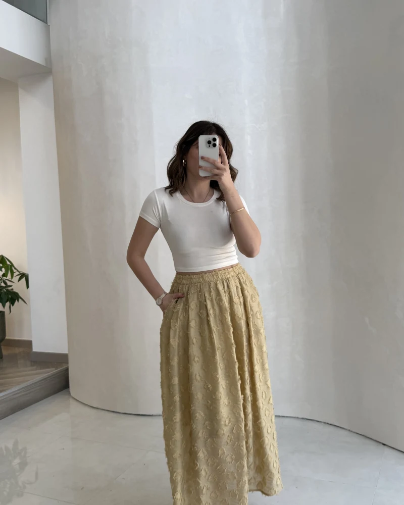 Püsküllü Beli Lastikli Etek - Yeşil - Kod: 5062