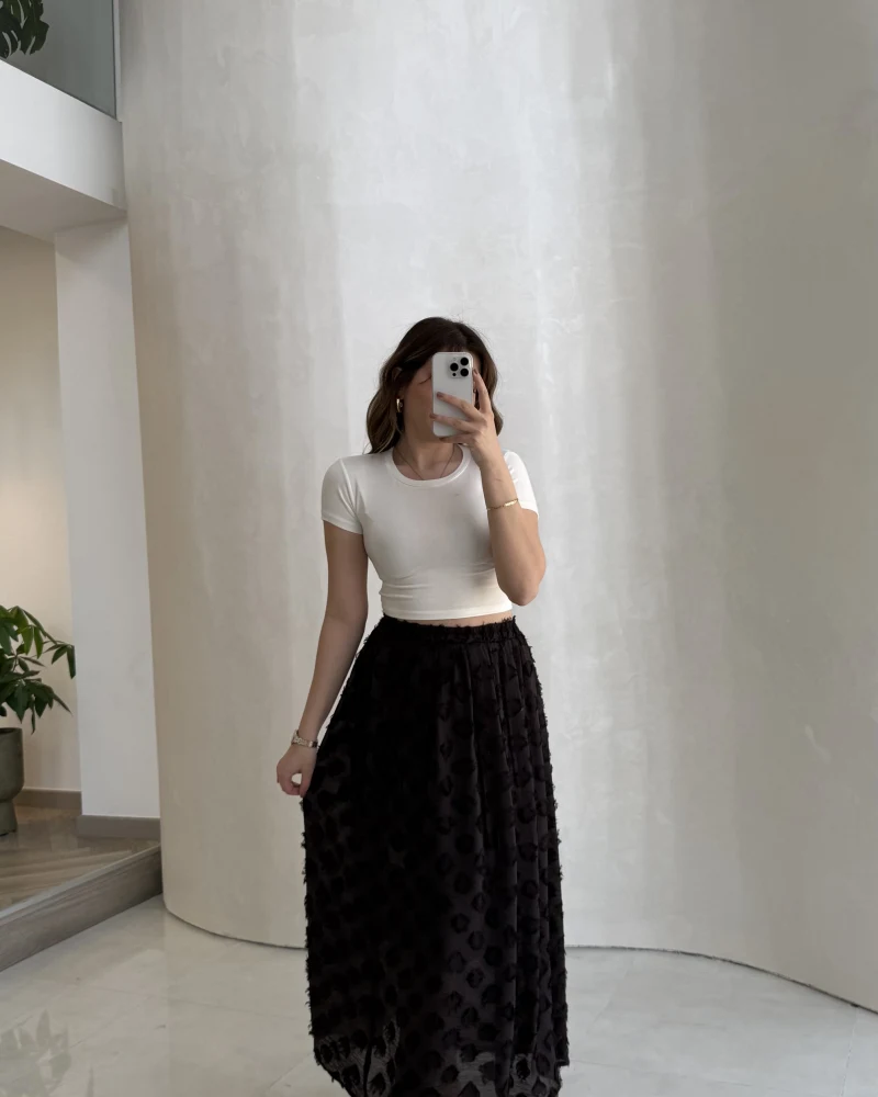 Püsküllü Beli Lastikli Etek - Acı Kahve - Kod: 5062