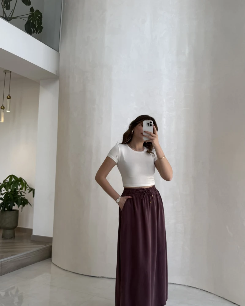 Luna Beli Lastikli Midi Boy Etek - Bordo - Kod: 3380