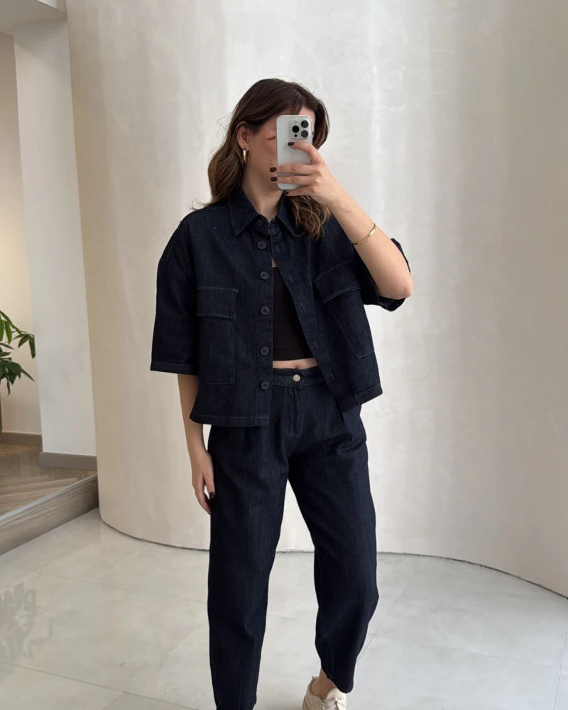 Bole Denim Kısa Ceket Pantolon Takım - Lacivert