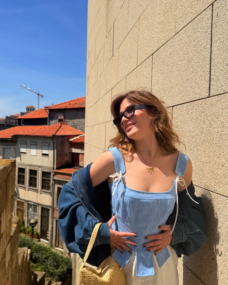Korse Detay Askılı Crop Bluz - Mavi - Kod: 580930