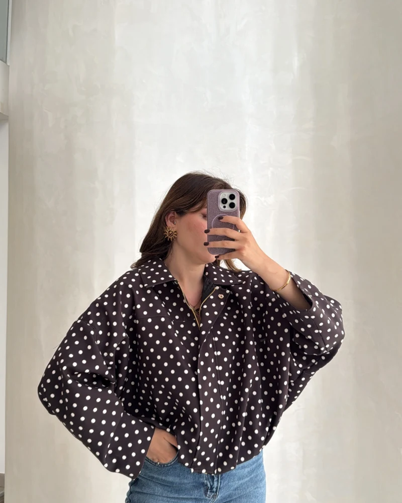 Dik Yaka Puantiyeli Bomber Ceket - Acı Kahve - Kod: 260994