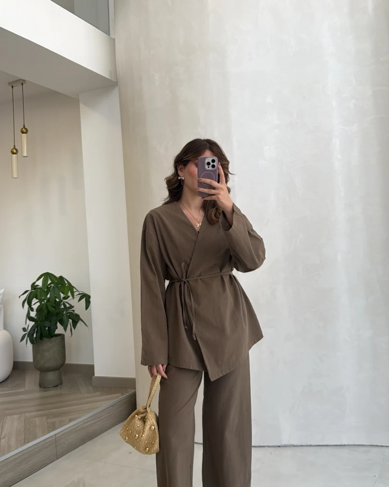 Bağcıklı Kimono Takım - Haki - Kod: 8968