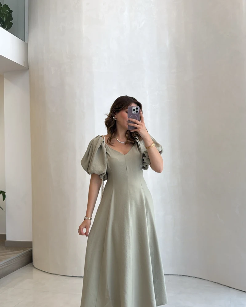 Bella Balon Kol Midi Boy Elbise - Mint - Kod: 2384