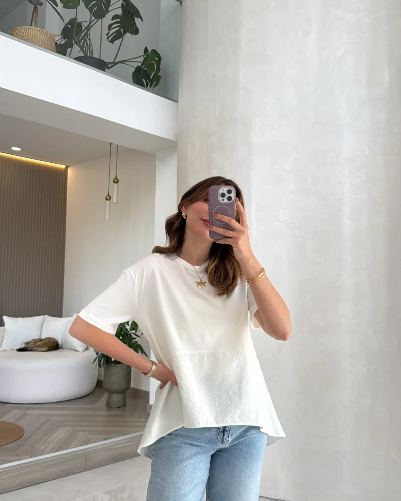 Modal T-shirt - Ekru - Kod: 1069