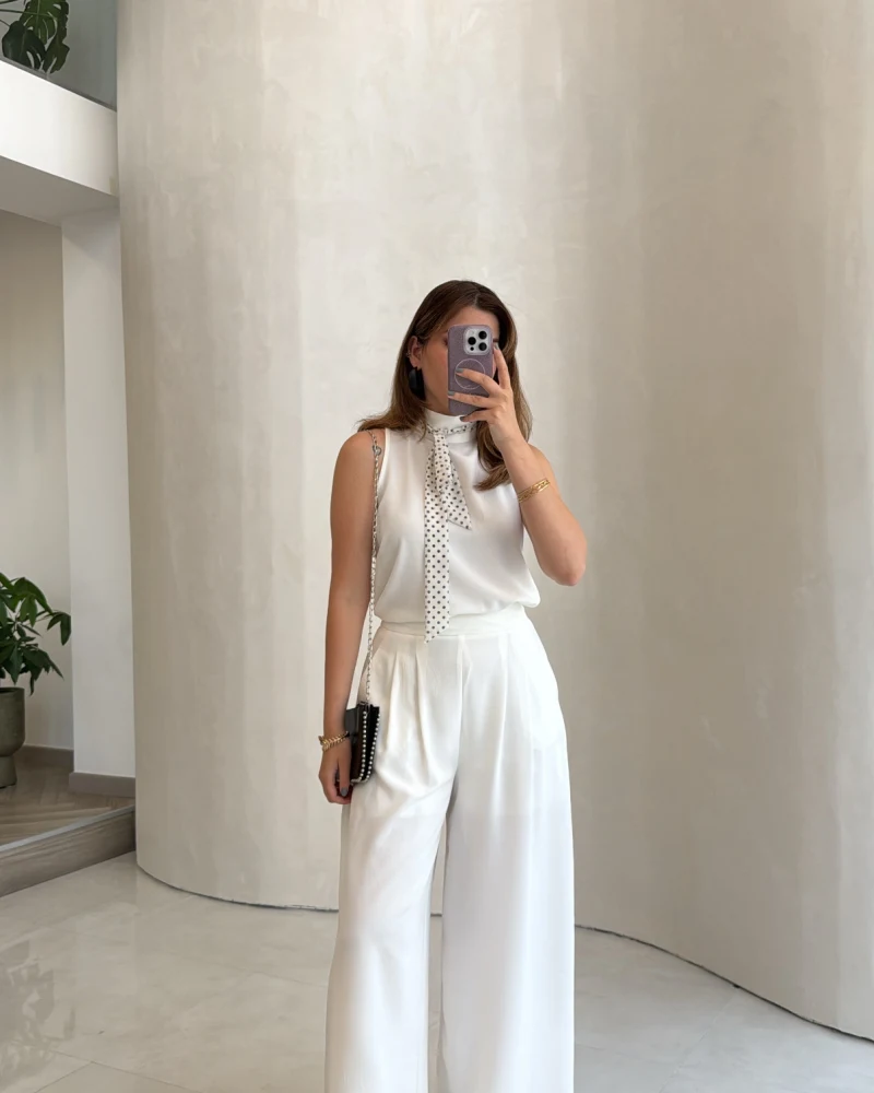 Amanda Fular Bağlamalı Takım - Beyaz - Kod: 9163