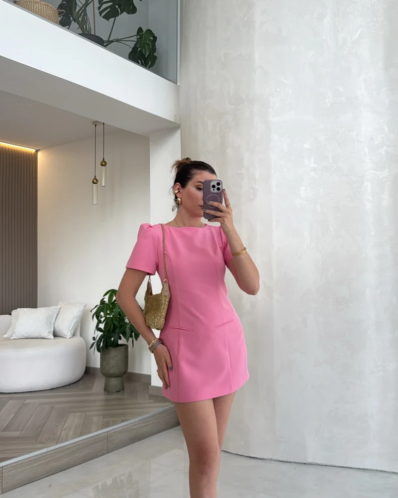 Astarı Şortlu Mini Elbise - Pembe - Kod: 4195