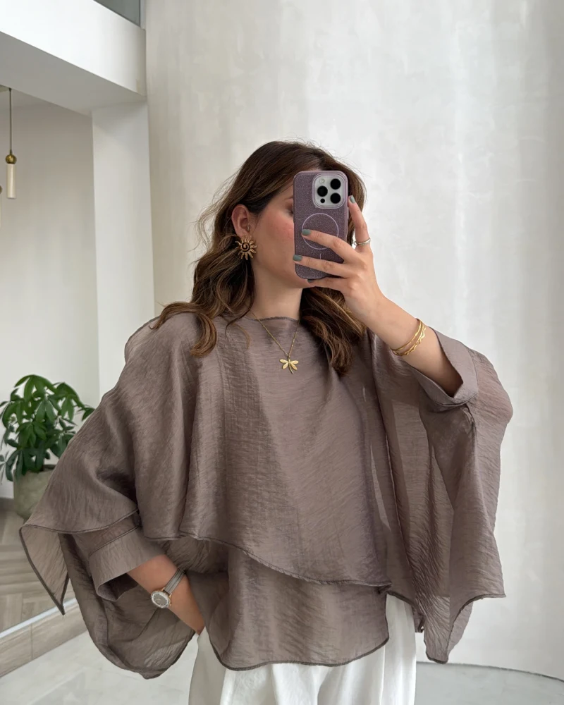 Uçuşan Pelerin Bluz - Bronz - Kod: 5026