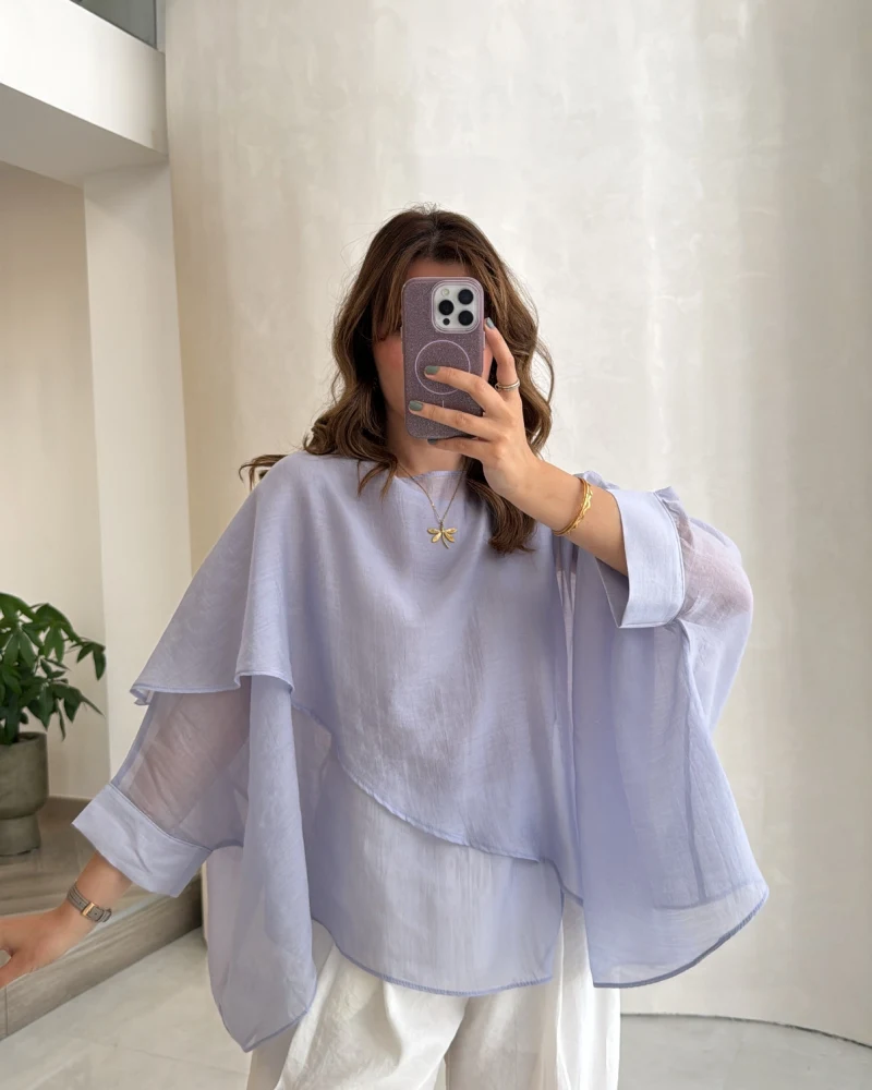 Uçuşan Pelerin Bluz - Lila - Kod: 5026