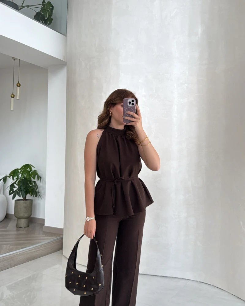 Reglan Kol Bağcıklı Takım - Kahve - Kod: 9145