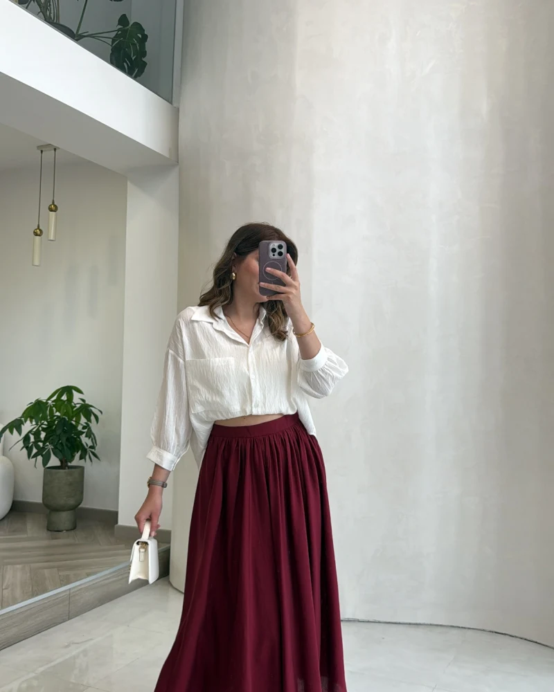 Büzgülü Etek - Bordo - Kod: 3401