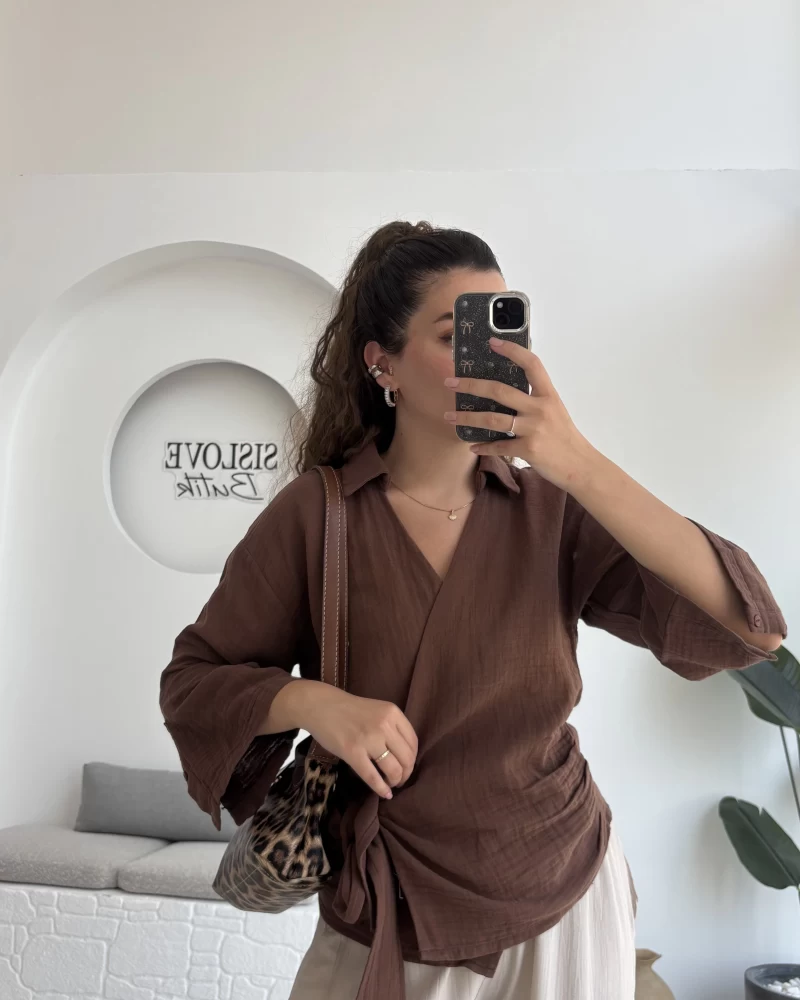 7017 - Vanilla Müslin Kimono - Kahverengi