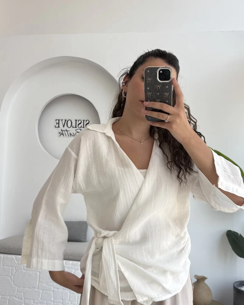 7017 - Vanilla Müslin Kimono - Kırık Beyaz