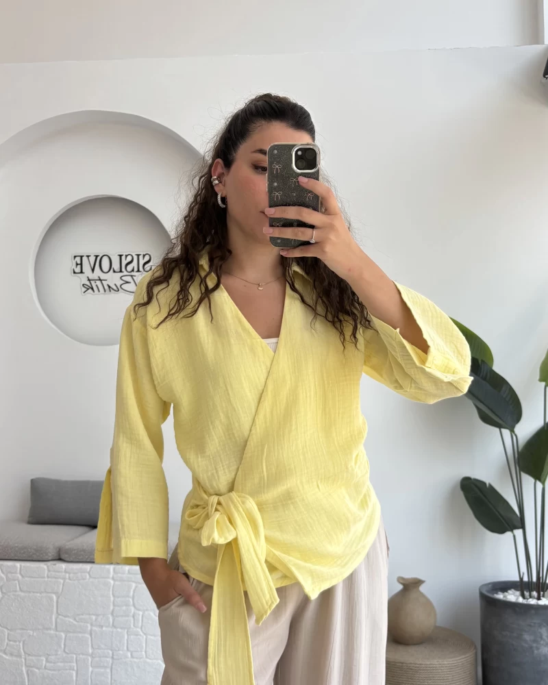 7017 - Vanilla Müslin Kimono - Sarı