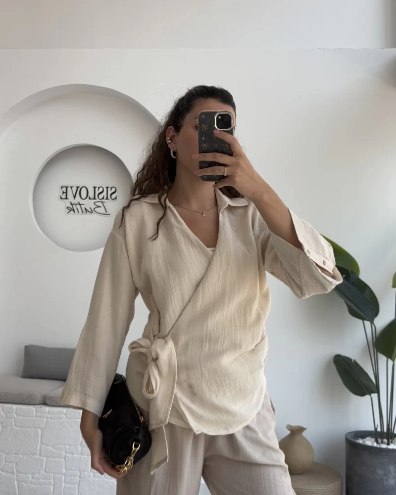 7017 - Vanilla Müslin Kimono - Taş