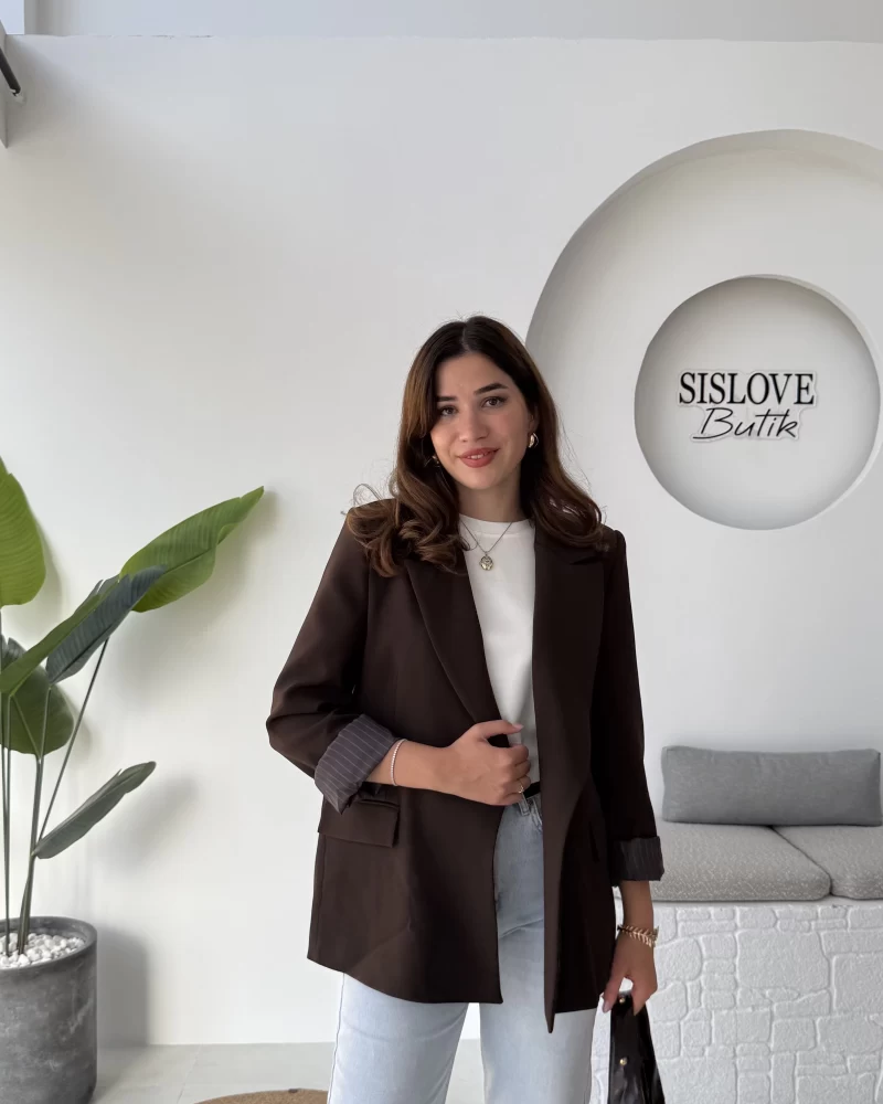 Addison Çizgi Detay Blazer Ceket - Kahve - Kod: 7560
