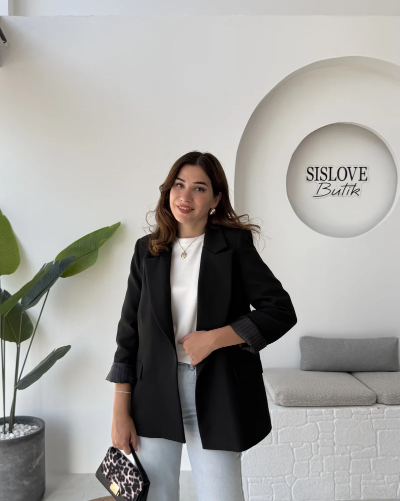 Addison Çizgi Detay Blazer Ceket - Siyah - Kod: 7560