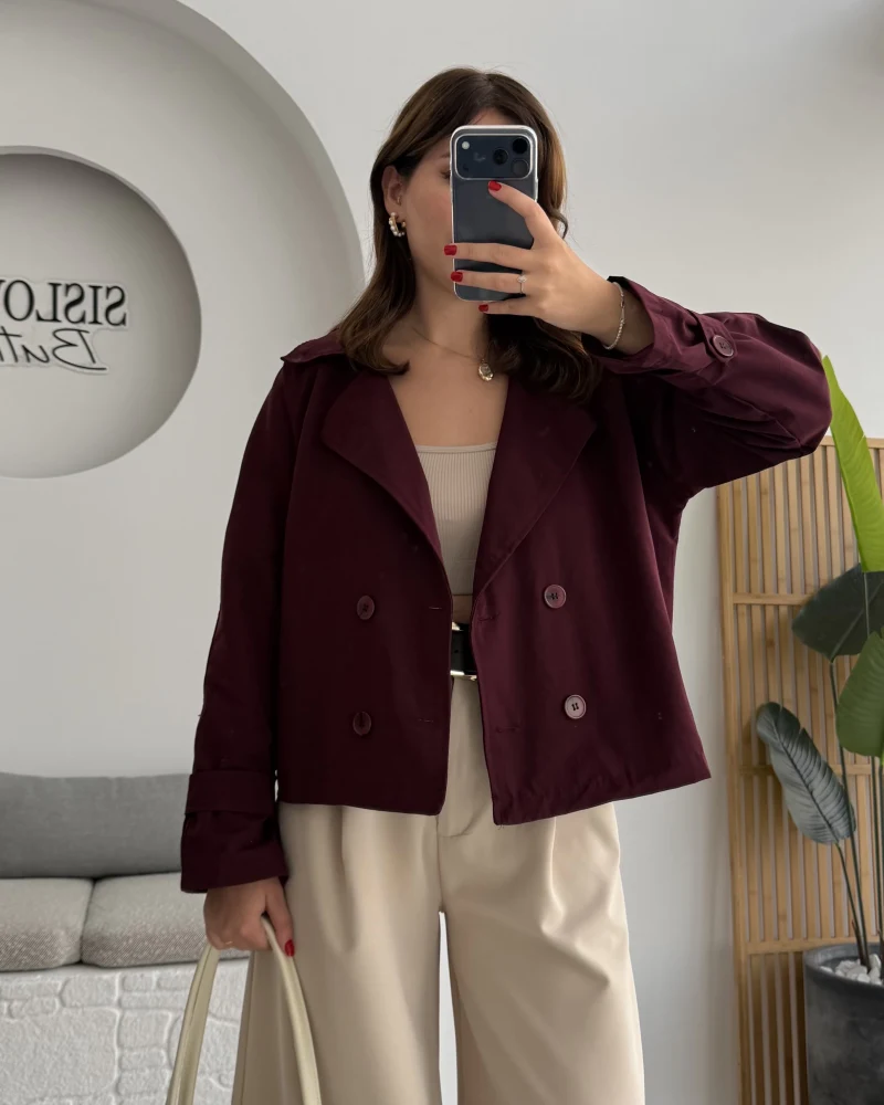 Adeena Yarım Trençkot - Bordo - Kod: 7025