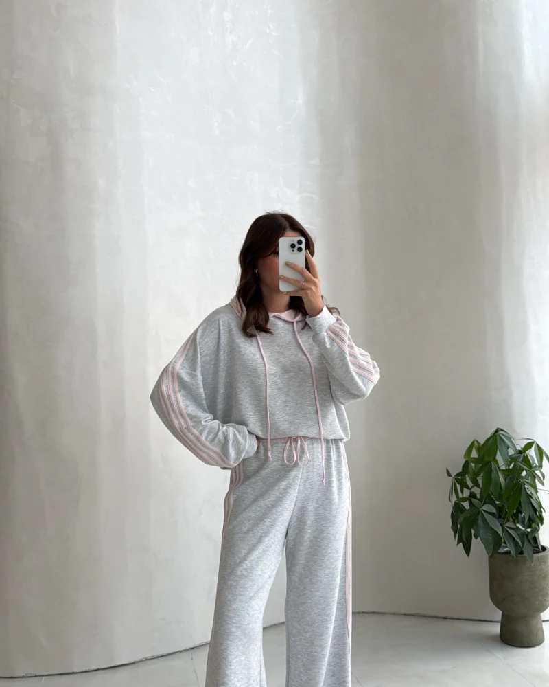 Adley Kapüşonlu Sweatshirt Eşofman Takım - Pembe - Kod: 4203