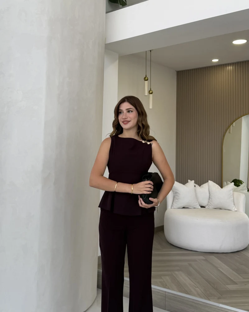 Alesia Omuz Düğme Detay Takım - Mürdüm - Kod: 9215