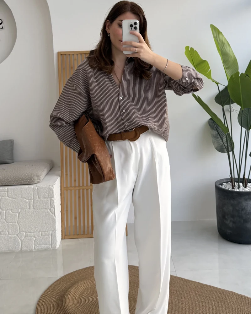 Alice Kumaş Pantolon - Beyaz - Kod: 51024