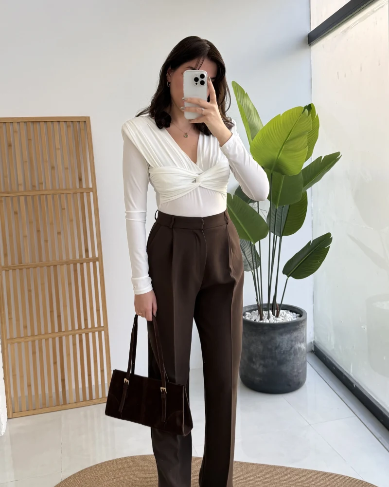 Alice Kumaş Pantolon - Kahve - Kod: 51024