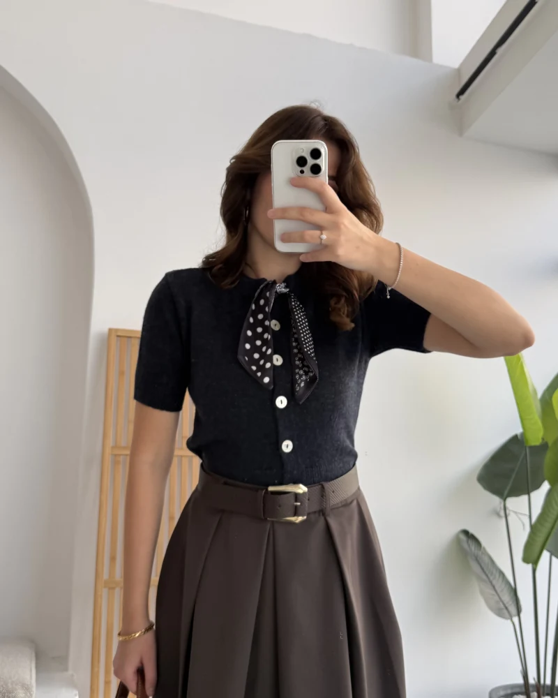 Amelia Fularlı CROP Hırka - Lacivert - Kod: 4561