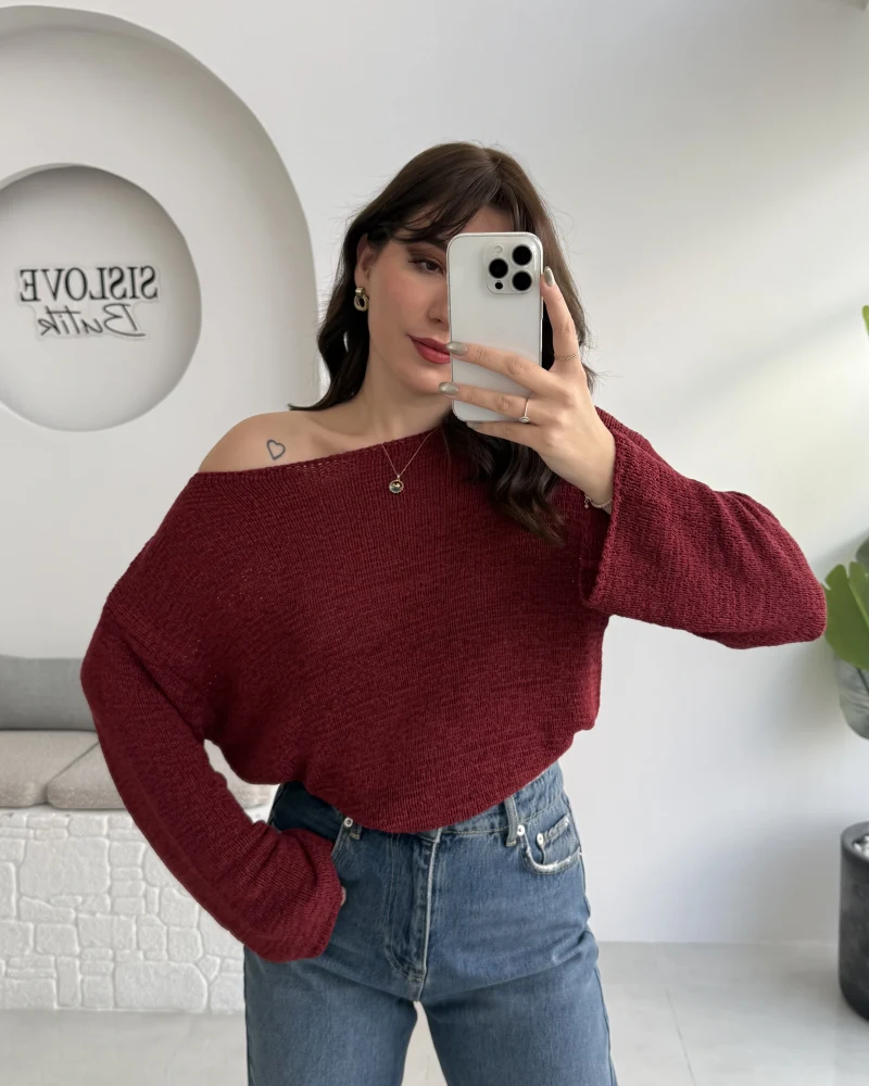 Anabel Kayık Yaka Triko - Bordo