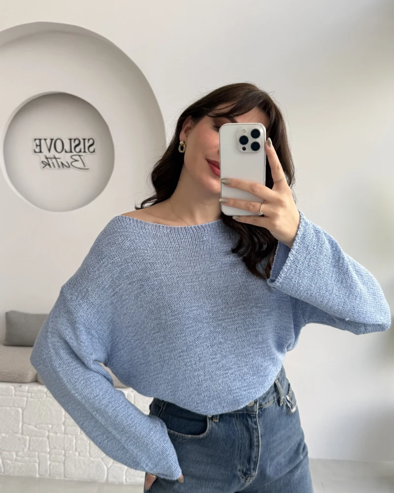 Anabel Kayık Yaka Triko - Mavi