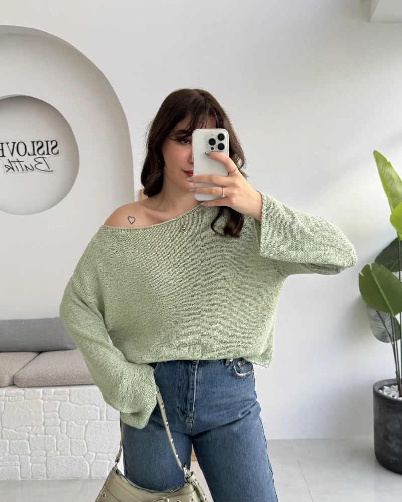 Anabel Kayık Yaka Triko - Mint