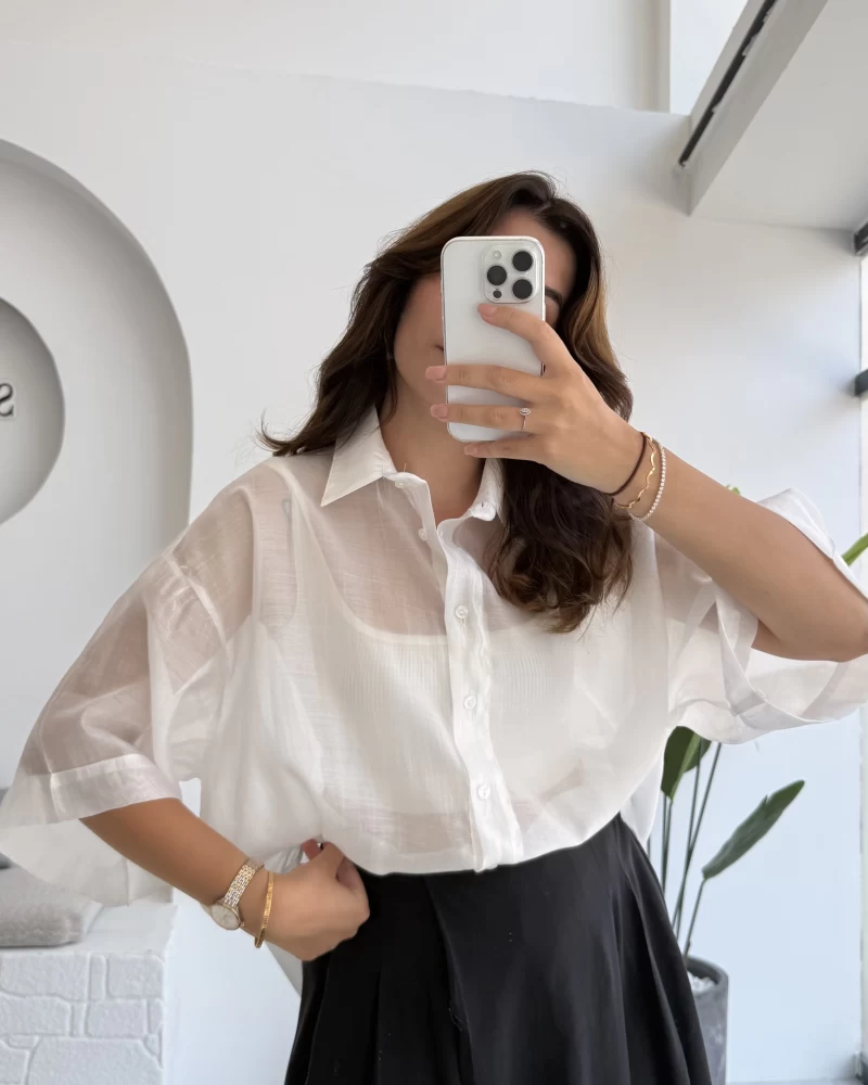 Andora Oversize İpeksi Gömlek - Beyaz - Kod: 4927