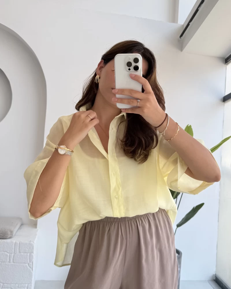 Andora Oversize İpeksi Gömlek - Sarı - Kod: 4927