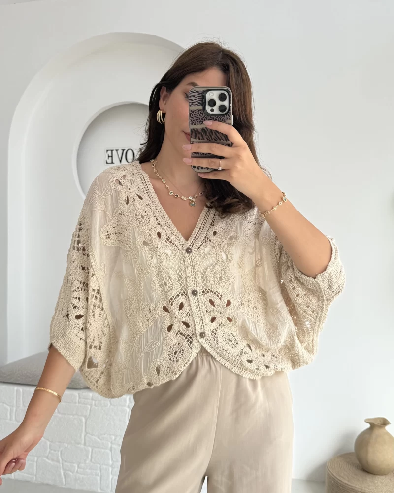 Arya Dantel Detay Kimono - Natural - 38866