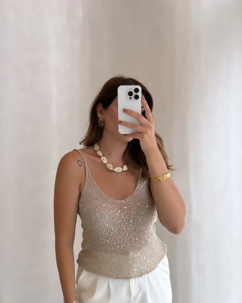 Askılı Pullu Bluz - Taş - Kod: 2778