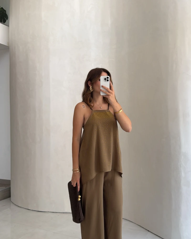 Askılı Taşlı Tulum - Haki - Kod: 3464