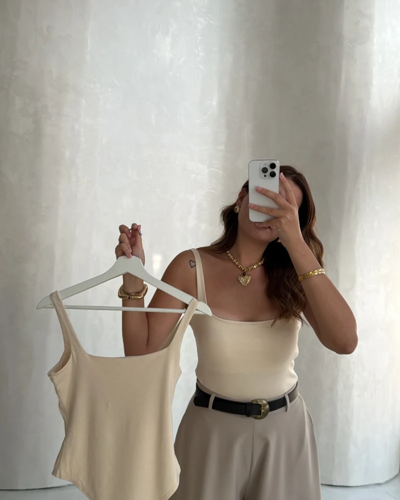 Askılı Zıbın Bodysuıt - Bej - Kod: 071822