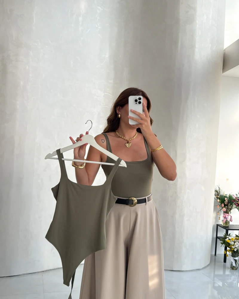 Askılı Zıbın Bodysuıt - Haki - Kod: 071822